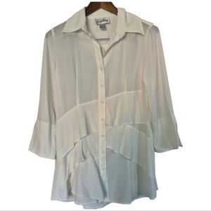 Joseph Ribkoff Asymmetrical Off White Ruffle Tunic Blouse Size 6